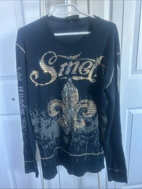 SMET Black Studded Fleur-de-Lis Long Sleeve Waffle Knit